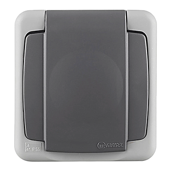 Выключатель + розетка с крышкой Makel 1-клав.16A пластик серый 36064103