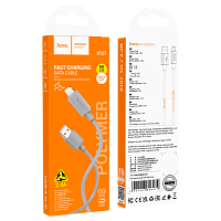 Кабель HOCO X107 USB (m)-Lightning (m) 1м 2.4A ПВХ серый (1/31/310)