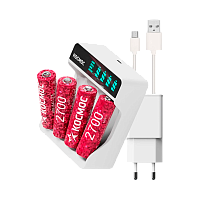 З/У для аккумуляторов Космос 516 AA/AAA 4 слота +4AA 2700mAh+кабельType-C, блок питания (1/30/60)