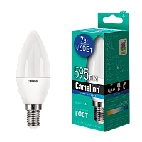 Лампа светодиодная Camelion C35 E14 7W 6500К 170-265V свеча матовая (1/10/100)