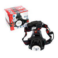 Фонарь налобный Ultraflash E1336 4W 1LED от аккумулятора IP20 3 режима+ZOOM черный (1/50)