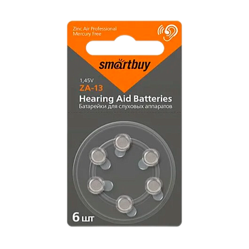 Батарейка Smartbuy ZA13 BL6 Zinc Air 1.45V (6/60/600/3000)