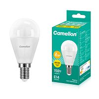 Лампа светодиодная Camelion G45 E14 15W 3000К 220V шар 45мм матовая белый (1/10/100)