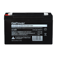 Аккумулятор свинцово-кислотный GoPower LA-6120 6V 12Ah T2/ F2 (1/10)