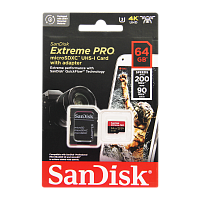 Карта памяти microSD SanDisk Extreme Pro 64GB Class10 A2 UHS-I (U3) 200 МБ/сек CN (Китай) с адаптеро