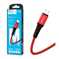 Кабель GFPower 02M USB (m)-microUSB (m) 1м 2.4A нейлон красный (1/200/800)