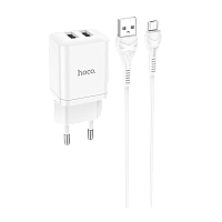 Сетевое З/У HOCO N25 2USB 2.1A с кабелем Type-C черный (1/13/130) 