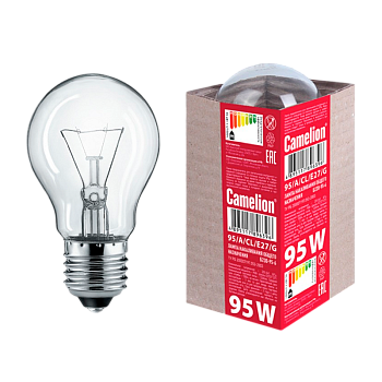 Лампа накаливания Camelion E27 95W 220-240V груша 50мм прозрачная (1/100)