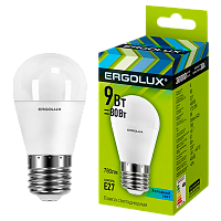 Лампа светодиодная Ergolux G45 E27 9W 4500К 172-265V шар (1/10/100)