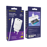 Сетевое З/У Borofone BN2 2USB 2.1A с кабелем Lightning белый (1/35/140) 