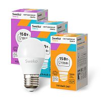 Лампа светодиодная Sweko G45 E27 15W 6500К 230V шар (1/5/100)