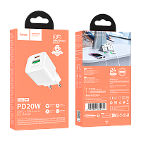 Сетевое З/У HOCO N65 1USB+1Type-C 20W PD,QC белый (1/13/130) 
