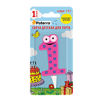 Свеча детская для торта, цифра 1, 1 шт. в упаковке, PATERRA (1/24)