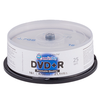 Диск DVD+R Smartbuy Premium Quality 4.7GB 16x 25шт. cake box (25/250)