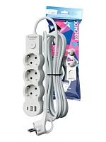 Удлинитель Космос 3р.С/З 10A 5.0м с выкл. ПВС 3x1мм² IP20 USB белый (1/30)