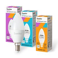 Лампа светодиодная Sweko C35 E14 15W 6500К 230V свеча (1/5/100)