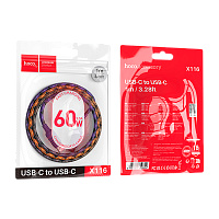 Кабель HOCO X116 Type-C (m)-Type-C (m) 1м 3.0A 60W нейлон фиолетовый (1/68/680)