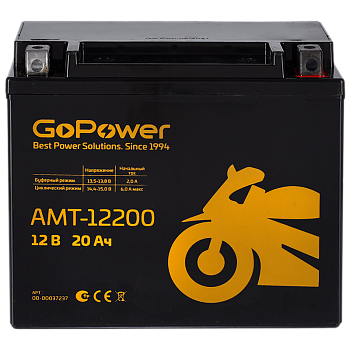 Аккумулятор для мототехники GoPower AMT-12200 12V 20Ah клеммы под болт M6 (1)