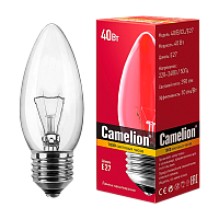 Лампа накаливания Camelion E27 40W 220V свеча прозрачная (1/100)