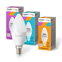 Лампа светодиодная Sweko C35 E14 10W 6500К 230V свеча (1/5/100)