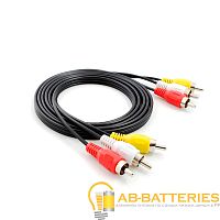 Кабель GoPower 3xRCA (m)-3xRCA (m) 1м ПВХ черный в пакете