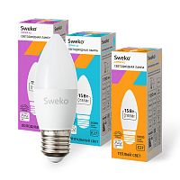 Лампа светодиодная Sweko C35 E27 15W 4000К 230V свеча (1/5/100)