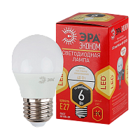 Лампа светодиодная ЭРА P45 E27 6W 2700К 220-240V шар Eco (1/10/100)