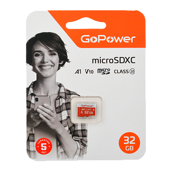 Карта памяти microSD GoPower 32GB Class10 UHS-I (U3) 80 МБ/сек V30 без адаптера