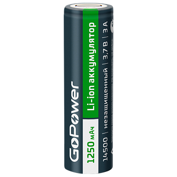 Аккумулятор Li-ion GoPower 14500 AA PC1 3.0A 3.7V 1250mAh б/з плос.конт. (1/100/200)