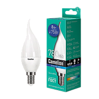 Лампа светодиодная Camelion CW35 E14 8W 6500К 170-265V свеча на ветру матовая (1/10/100)