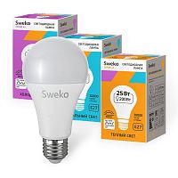 Лампа светодиодная Sweko A70 E27 25W 6500К 230V груша (1/5/100)
