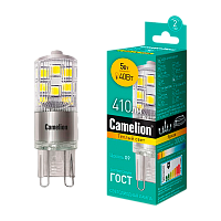 Лампа светодиодная Camelion G9 5W 3000К 170-265V прозрачная (1/10/500)
