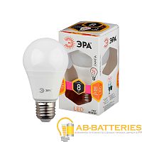 Лампа светодиодная ЭРА A60 E27 8W 2700К 220-240V груша Eco (1/10/100)